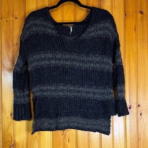 Free People Black and Gray V-Neck Sweater
